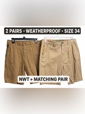 Men’s Weatherproof Vintage Khaki Shorts Bundle Size 34 – 2 Pairs (NWT + Casual)